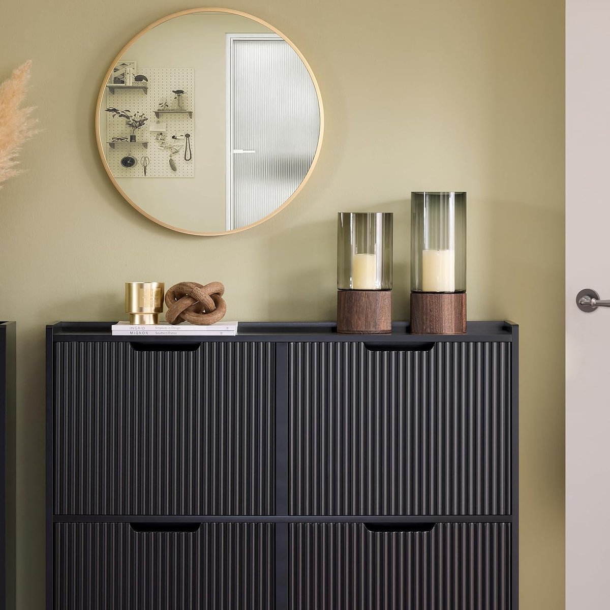 Schoenenkast smal met 4 kleppen - HomeByNicole Luxe Hoge Schoenenkast Zwart 100x91x19 cm - Ruimtebesparende Gangkast met Kleppen, Commode Schoenenrek voor Hal, Entree & Slaapkamer - MDF E1, Stabiel & Modern Design (9505682293173)