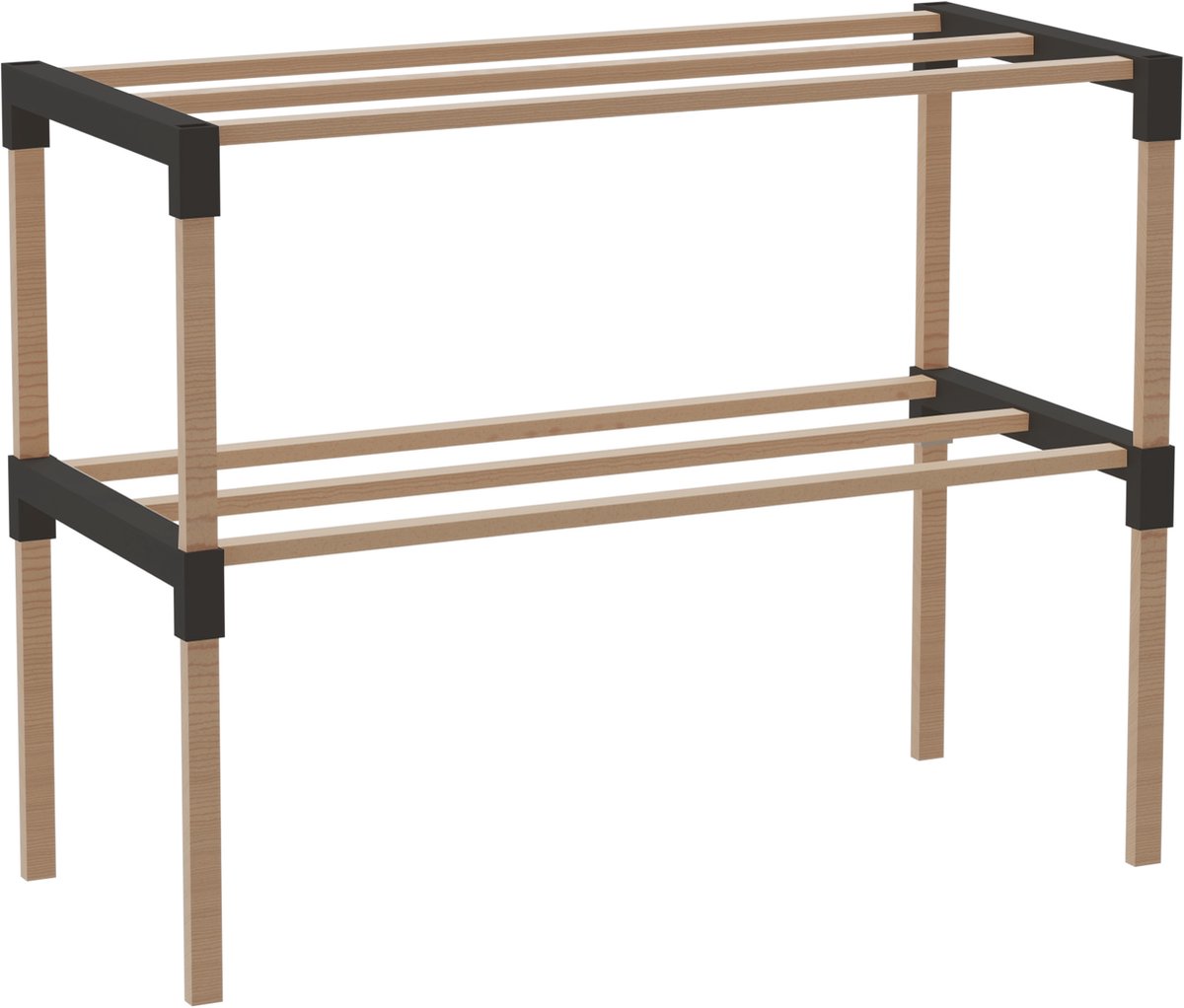 Schoenenrek 2 Lagen - Zwart - Compact Houten Schoenenkast - Ruimtebesparend Schoenenrek voor 6+ Paar - Duurzaam & Modern Design - 51 x 23 x 39 cm (8693807255685)