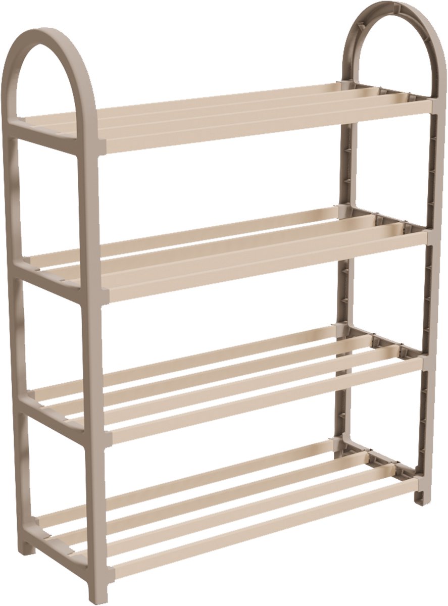 Schoenenrek 4 Lagen - Beige - Ruimtebesparend Schoenenkast - Modern Design - Voor 12+ Paar Schoenen - Opbergsysteem Schoenenrek Hal, Slaapkamer of Woonkamer (8693807253018)