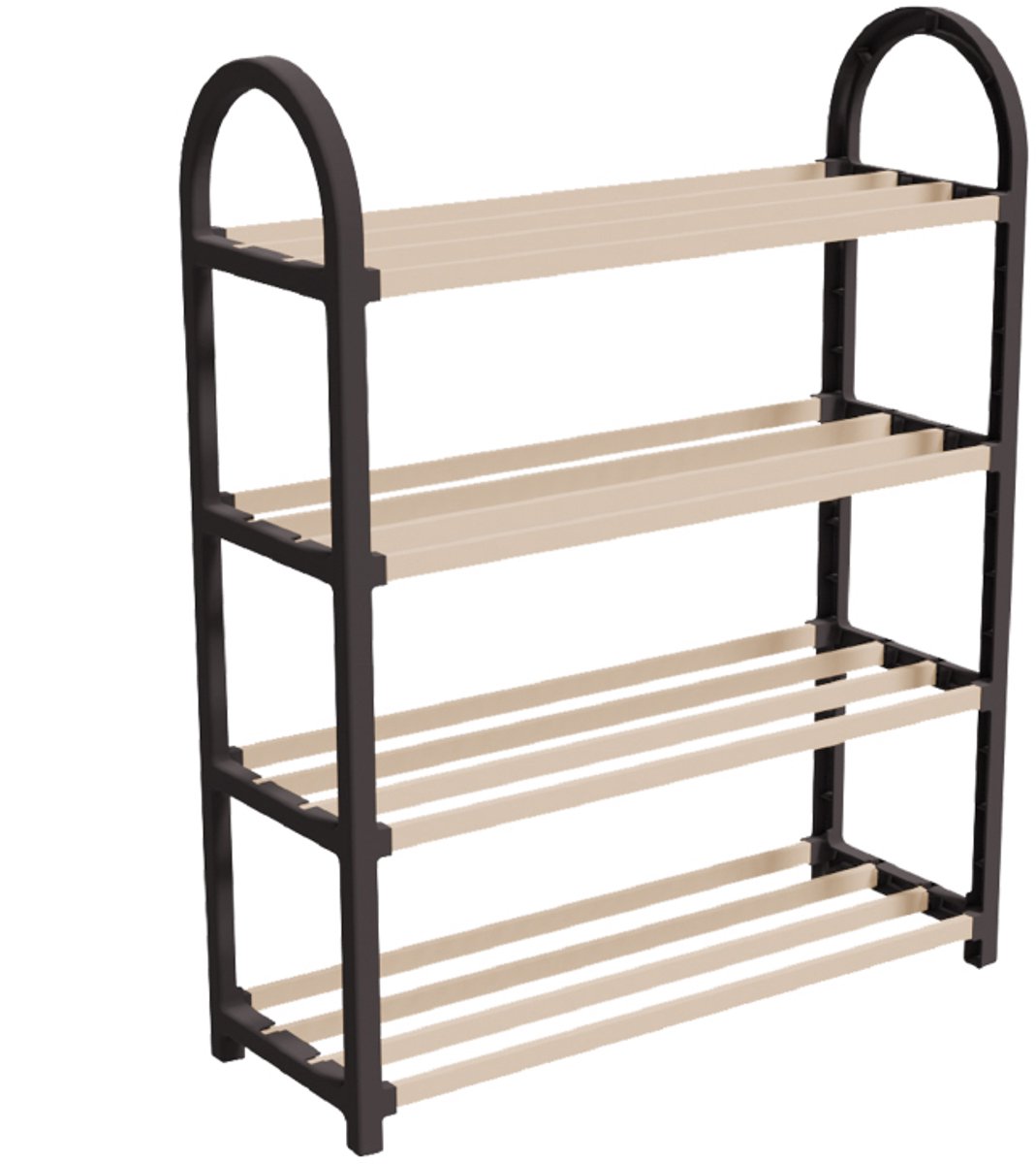 Schoenenrek 4 Lagen - Zwart - Ruimtebesparend Schoenenkast - Modern Design - Voor 12+ Paar Schoenen - Opbergsysteem Schoenenrek Hal, Slaapkamer of Woonkamer (8693807256224)