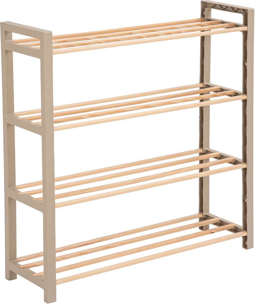 Schoenenrek 4-laags - 65x20x68 cm - Houten & Kunststof Schoenenkast - Schoenen Organizer - Ruimtebesparend Schoenenrek voor Hal, Slaapkamer of Gang - FixWood (8693807255920)