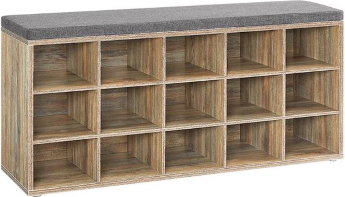 Schoenenrek - Schoenenbank - zachte zitting - 15 vakken - Bruin (6152517314379)