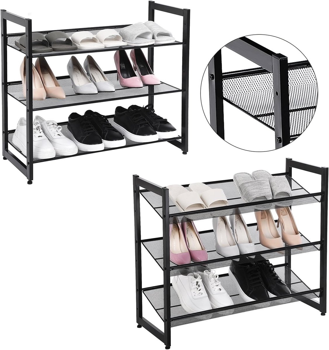 Schoenenrek - met 3 Niveaus - 9 paren- - Metaal - Verstelbaar - Rechthoekig - 74 x 62,8 x 30,7 cm - Zwart (8785305604994)