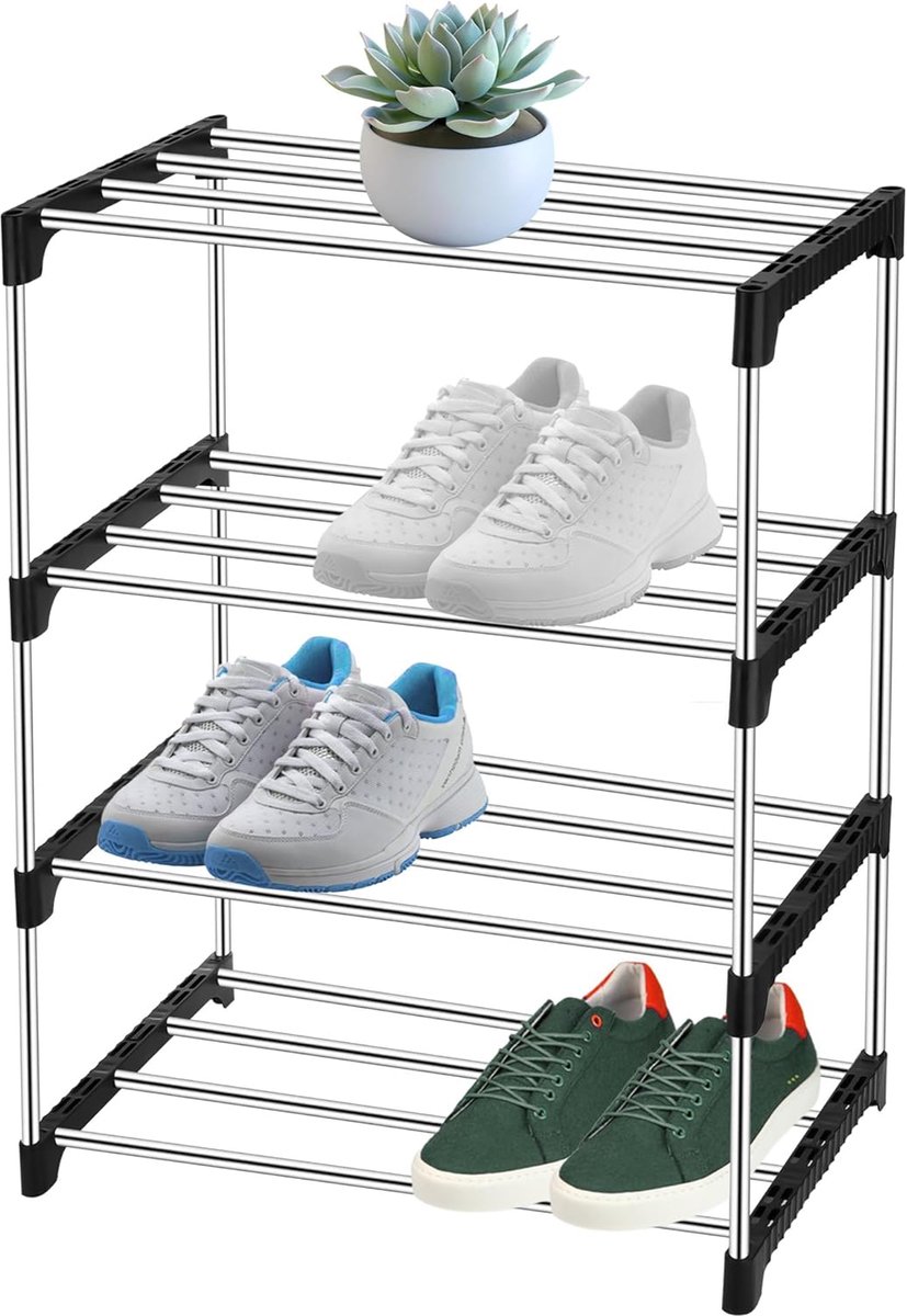 Schoenenrek - met 3 Niveaus - Dikke Stalen Buizen - Gegalvaniseerd staal - Verstelbaar - Klassiek - Rechthoekig - 42D x 25B x 51H centimeter (8785305605021)