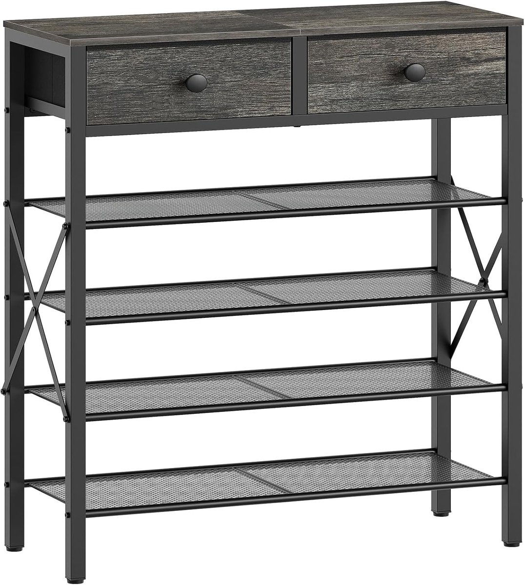 Schoenenrek met 5 niveaus - groot schoenenrek voor 20 paar schoenen met 2 stoffen laden en 4 roosters, ruimtebesparend, antracietgrijs-zwart, ideaal voor hal of entree (5487571664506)