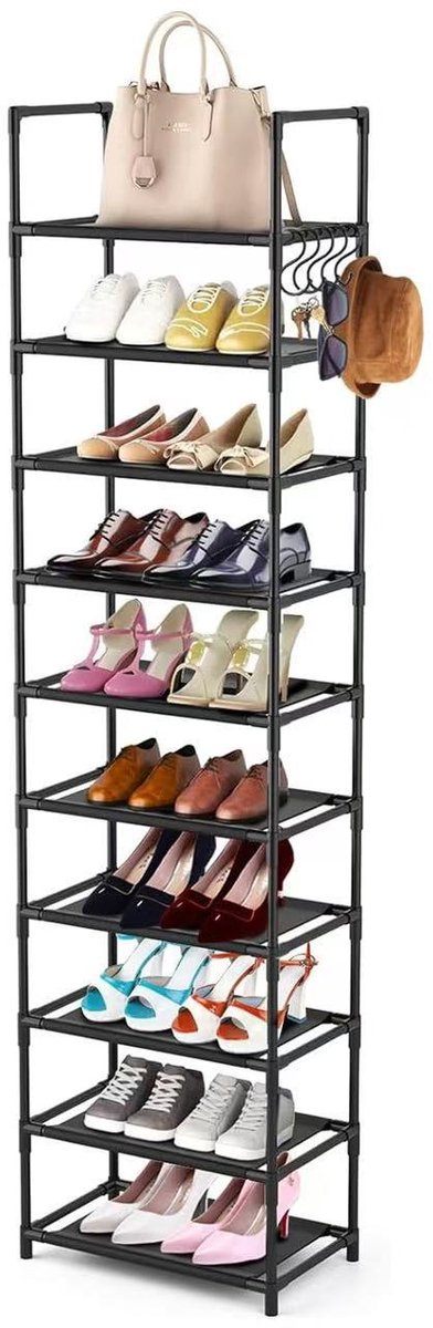 Schoenenrek met meerdere lagen - schoenenkast - schoenenrek - eenvoudig schoenenrek - 10-laags hoog smal schoenenrek - zwart (8581689524916)