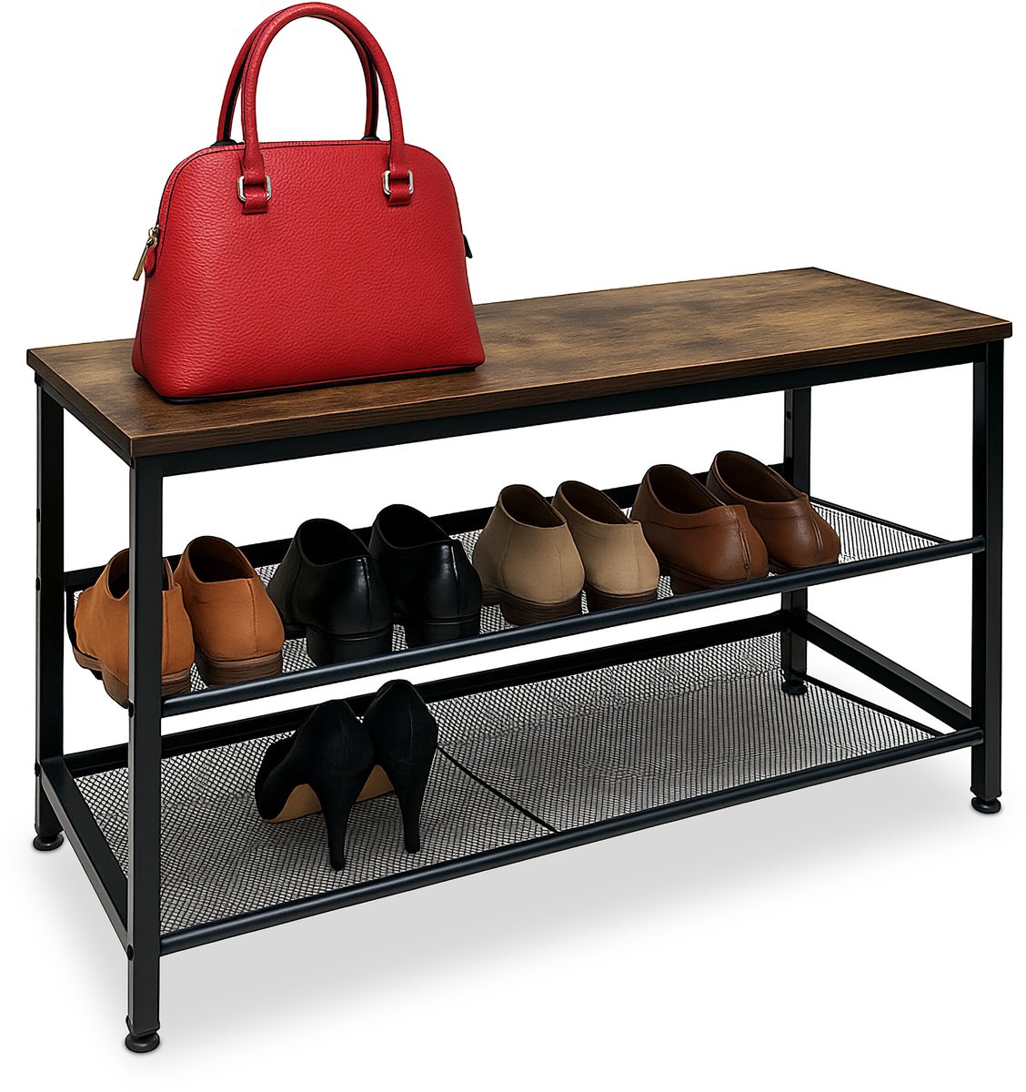 Schoenenrek metaal - 80 cm breed - 2 laags - industrieel (4052025858605)