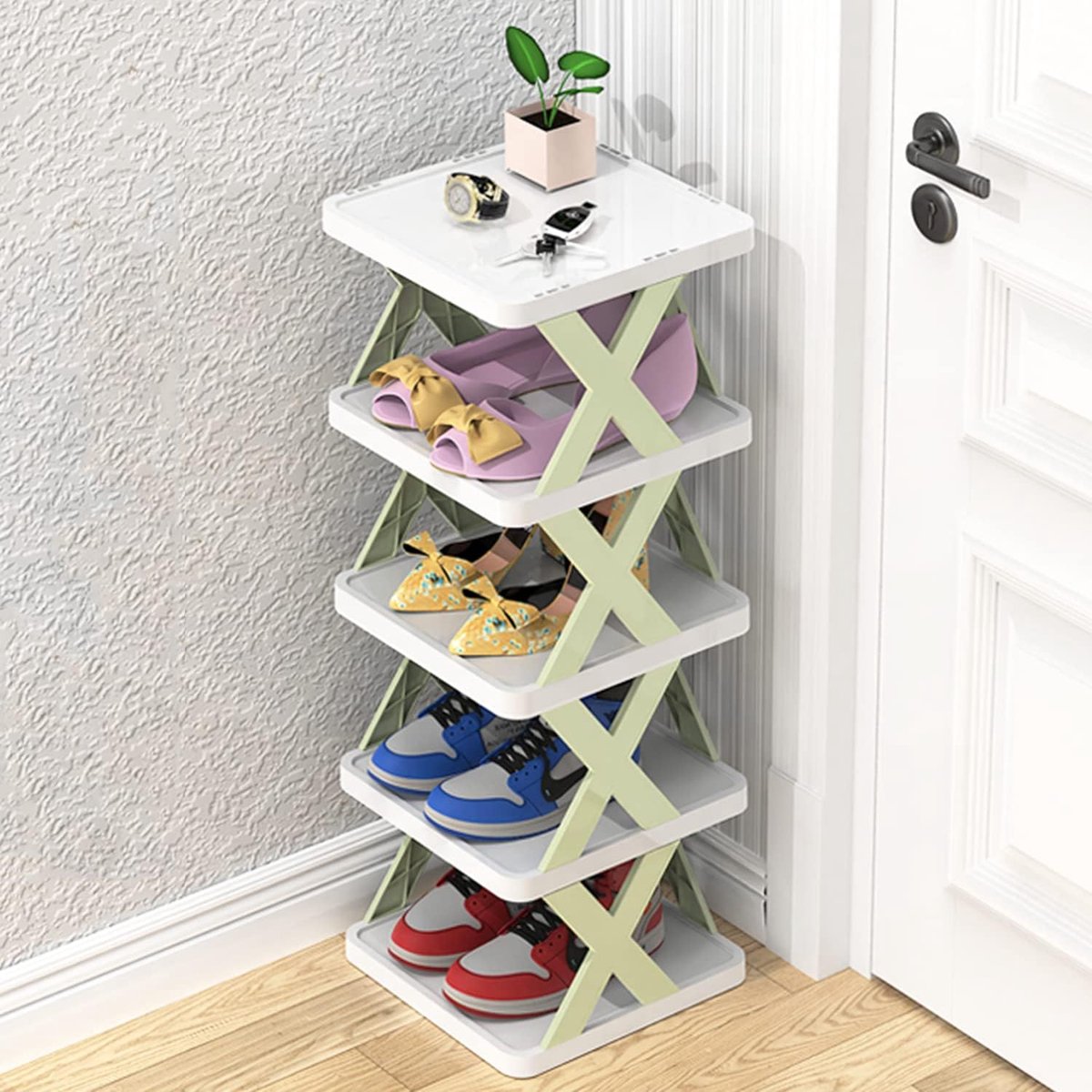 Schoenenrek smal, verticaal schoenenrek met 5 etages, schoenenorganizer voor toegangsdeur, combinatie van kunststof schoenenrek kan in de hal, woonkamer, slaapkamer worden geplaatst (7593919955569)