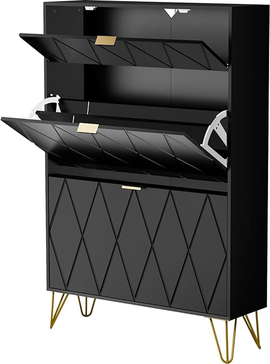 Smalle Schoenenkast met 2 Kleppen - Opbergruimte voor 16 Paren Schoenen en 1 Lade 80x24x120 cm (5487571670187)