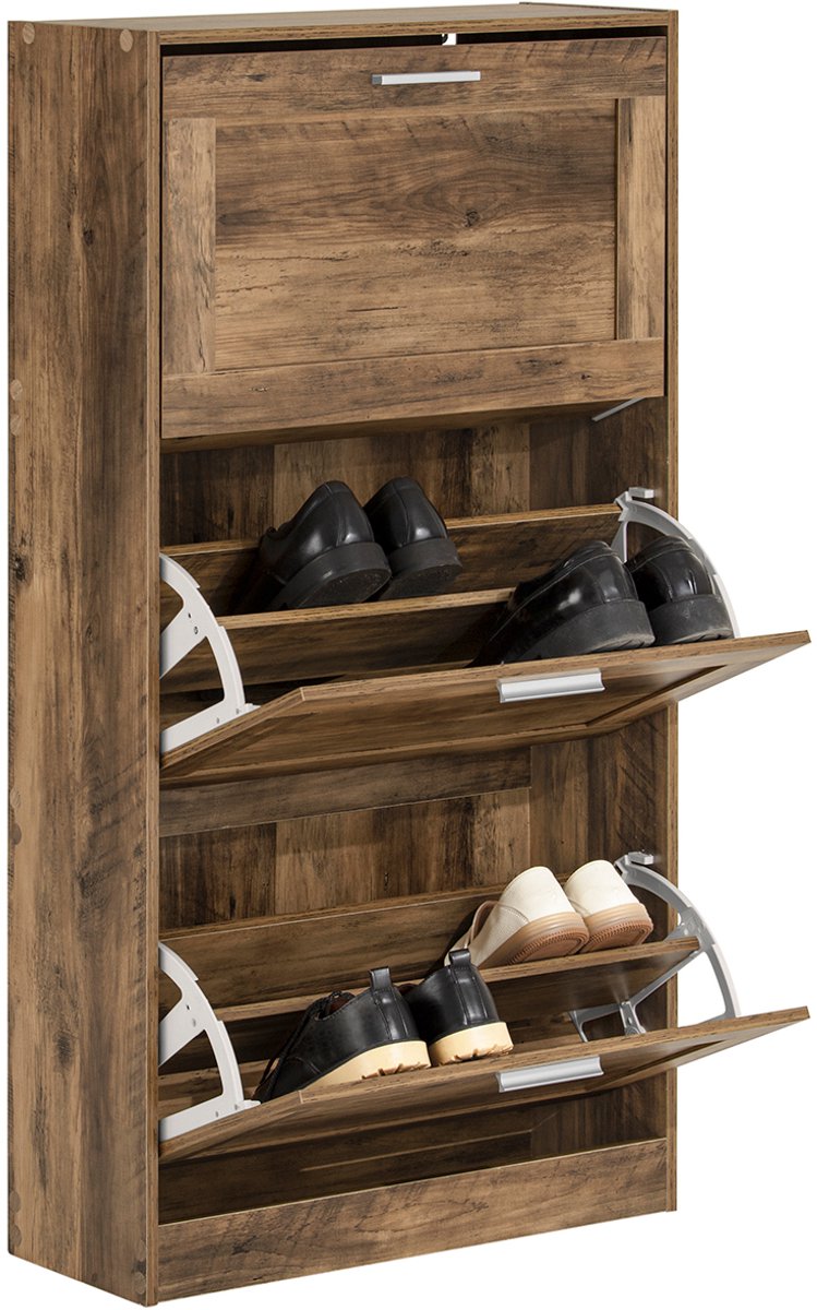 SoBuy FSR137-L-F Schoenenkast - Bruin Houtcomposiet met 3 Kleppen (4251388627198)