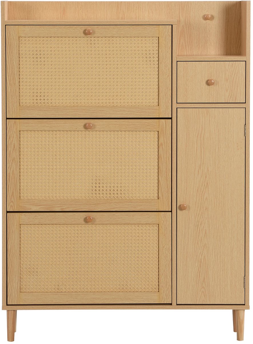 Studio Lyma Schoenenkast - Schoenenopberger - Halkast - Hoogte 125 cm - Breedte 90 cm - Diepte 17 cm - Massief hout - Voor 15 paar schoenen - Ruimte voor laarzen (8721425840935)