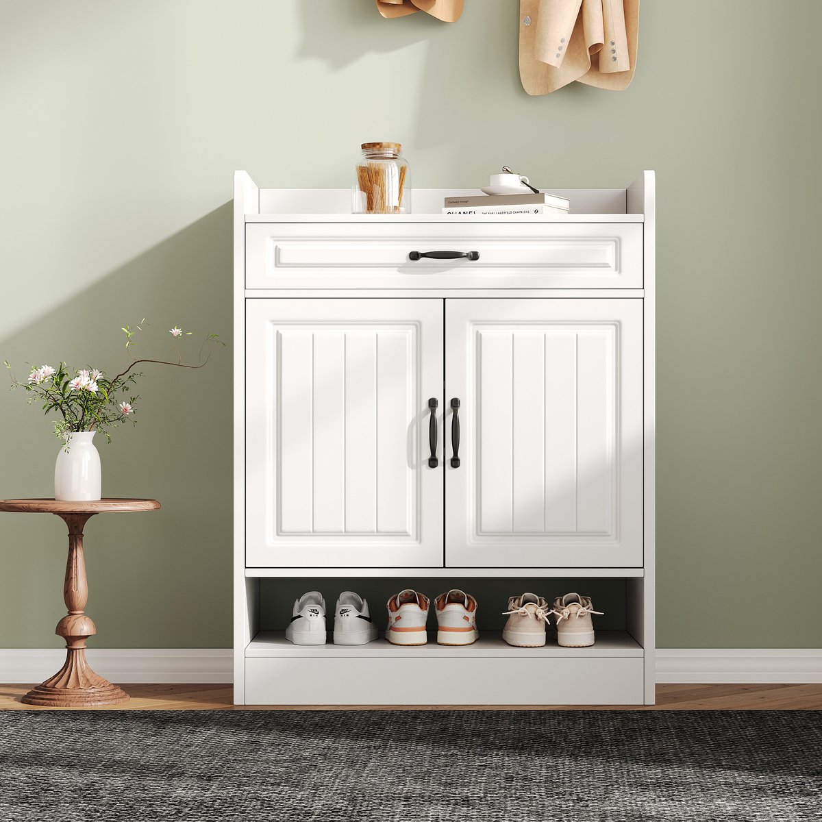 Sweiko Schoenenkast - Verstelbare planken - Met lades - Dubbele deuren - Halmeubel - 75 x 36 x 95.5 cm - Wit (3875843215501)