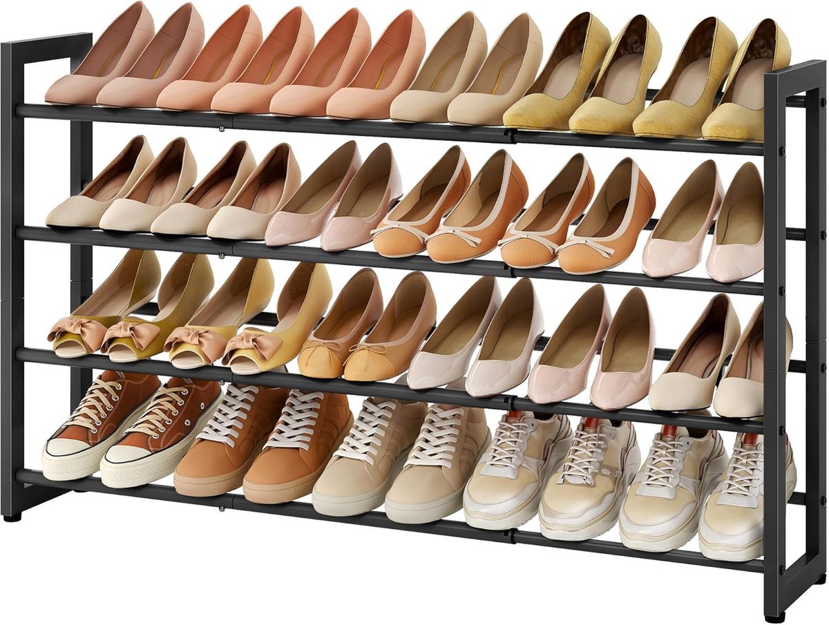 Uitbreidbaar Schoenenrek - 4-Laags, Verstelbare Schoenenorganizer van Metaal, Vrijstaand, Zwart (8785341241962)
