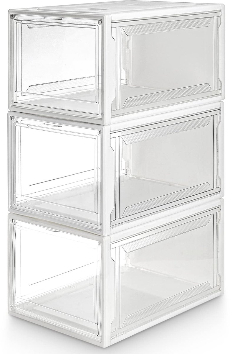 Unyqoos® Slim Ontworpen Transparante Schoenopslagdozen Set van Drie met Stapelbaar Systeem tot Maat 48 (8721323350901)