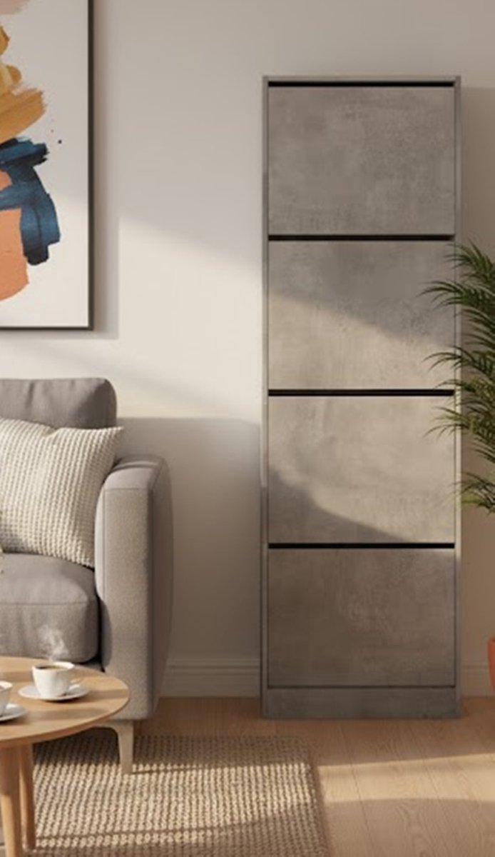 Urban Luxe Schoenenkast Betonlook - Hoge Opbergkast met 4 Kleppen - Moderne Industrieel Design Schoenenkast voor Hal, Gang en Slaapkamer - Ruimtebesparend & Stijlvol in Grijs - Medahomestore (9509479474622)