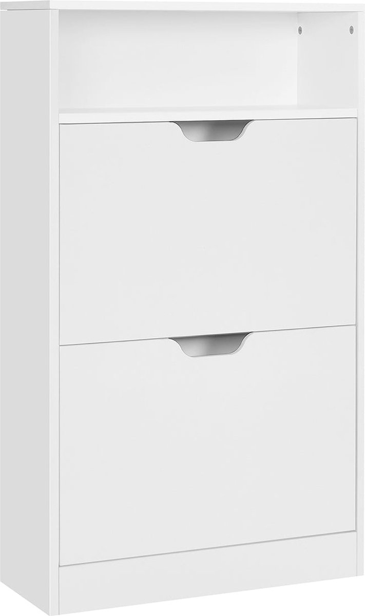 VASAGLE Schoenenkast met 2 kleppen, Schoenenrek met extra vak, Schoenenopslag, Schoenenorganizer, Melaminecoating, 60 x 24 x 102 cm, wit (0194343104614)