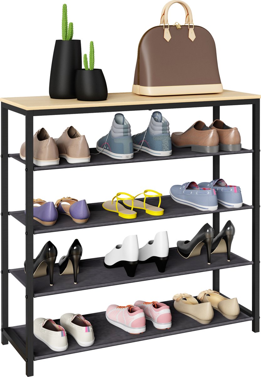VCM Houten metalen schoenenrek Schoenenkast Schoenrek Legplank 4 vakken Taliro Houten metalen schoenenrek Schoenenkast Schoenrek Legplank 4 vakken Taliro (4051814436819)