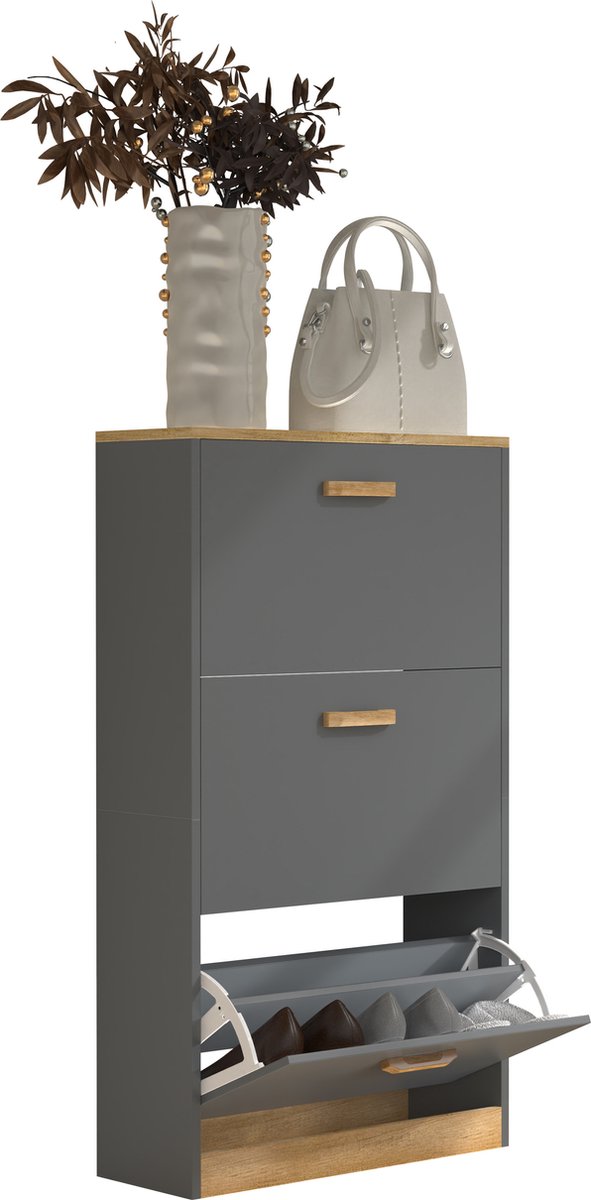 VCM Houten plank Kipper schoenenrek Schoenenkast Schoenenkipper 3 kleppen Halom M Houten plank Kipper schoenenrek Schoenenkast Schoenenkipper 3 kleppen Halom M (4051814441202)