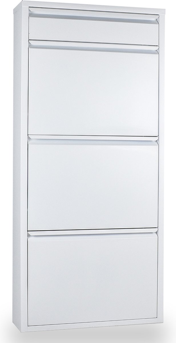 VEEHAUS - Graham - Praktisch Schoenenrek -Schoenenrek wit - Schoenenrek met 3 Niveaus - Extra Niveau - Schoenenkast wit - Schoenenrek metaal industrieel - Metaal - 50 x 114 x 15cm -Wit (8720598050332)