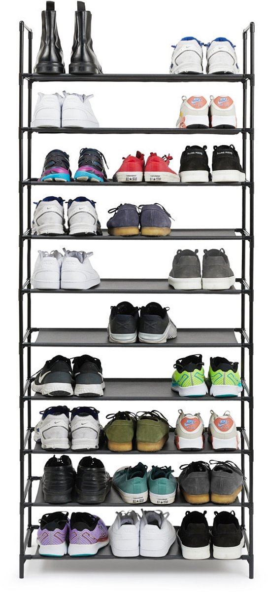 Velyon Schoenenrek - 10 Lagen -Tot 30 paar schoenen - Ruimtebesparend - Zwart - 178x73x28 cm (8720604884272)