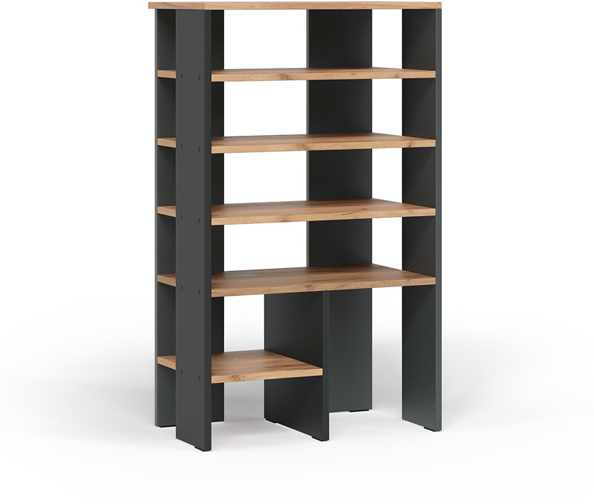 Vicco Marlon Schoenenkast - 60 x 100 cm met 5 compartimenten Antraciet/gouden eik (4066731526345)