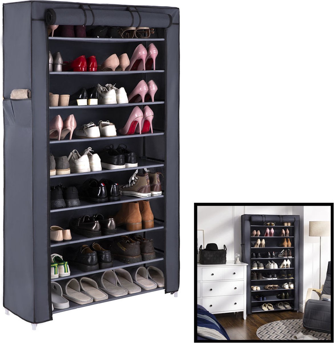 XXL Schoenenrek - Voor 40 paar schoenen - Met hoes - Schoenenkast organizer voor schoenen opbergen - Staand opbergrek (0090165158364)