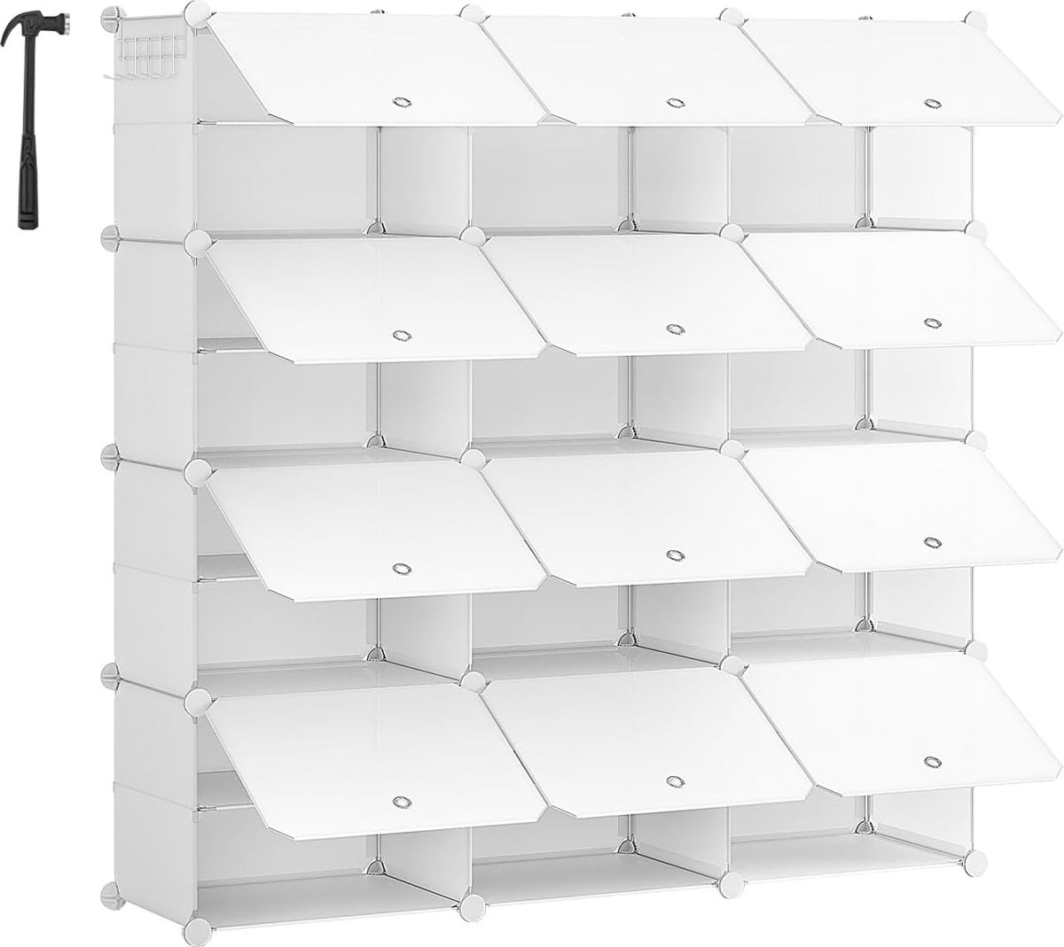 XXXL Schoenenrek - 12 kubussen schoenenopbergkast met deur - biedt plaats aan 48 paar schoenen - 8-laags schoenenorganizer - stalen frame - kunststof paneel - eenvoudig te monteren voor entree - kast, hal - wit (9503539886424)