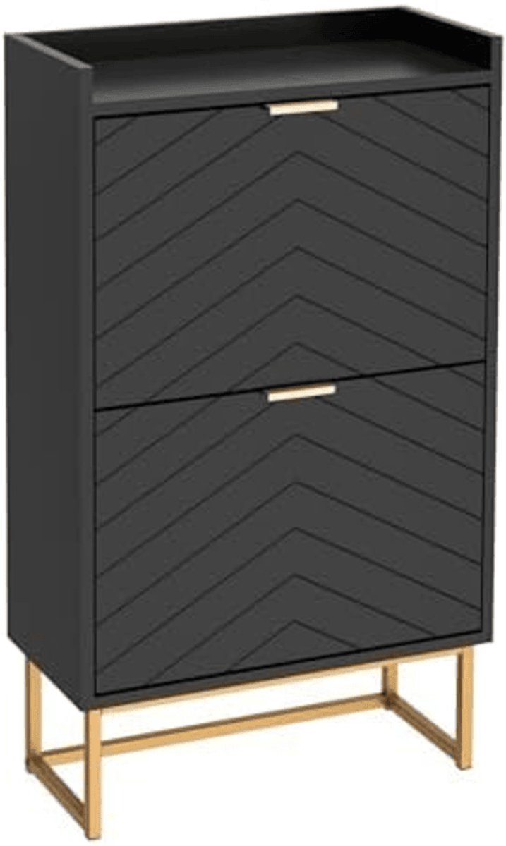 Zwarte Schoenenkast met Plafondbevestiging - 2 Vakken met Verstelbaar Rek 50x24x91 cm (5487571670446)