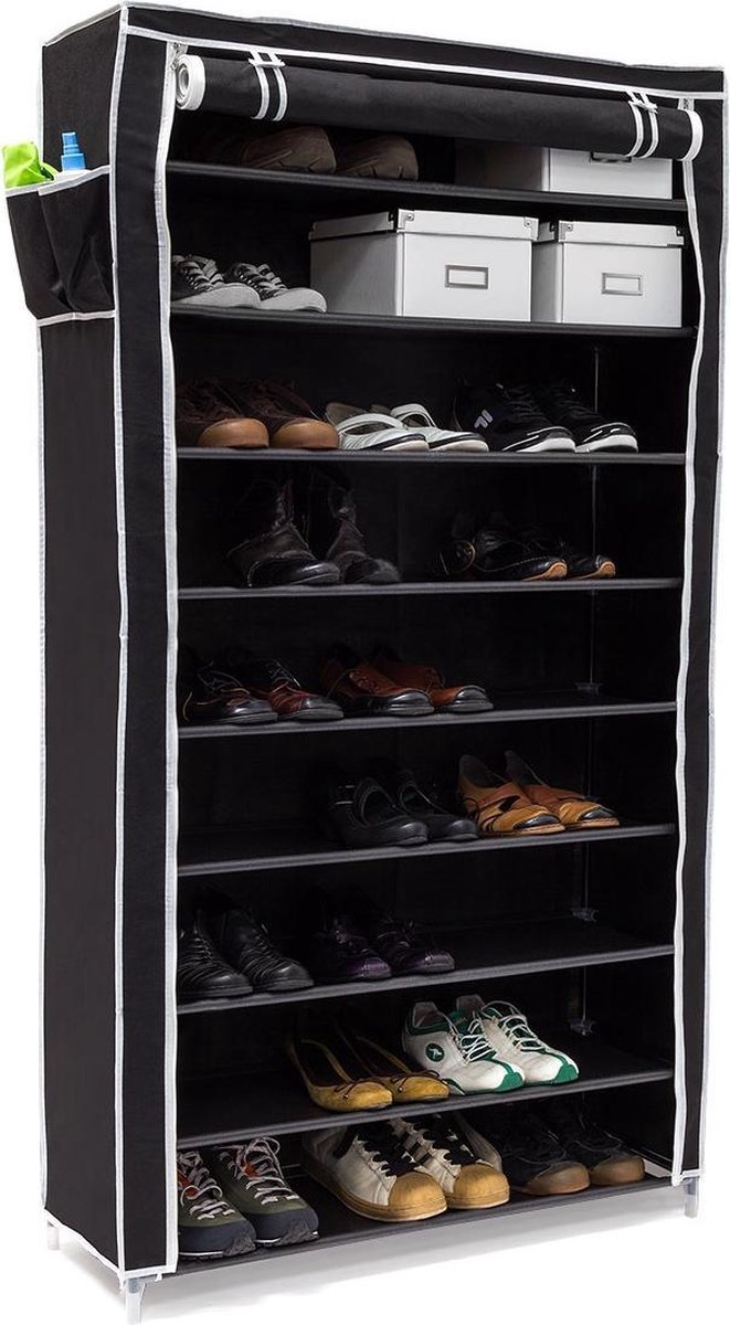 schoenenrek VALENTIN - 10 etages - 45 paar - stof - 161x88x30 cm - zwart (4052025047276)