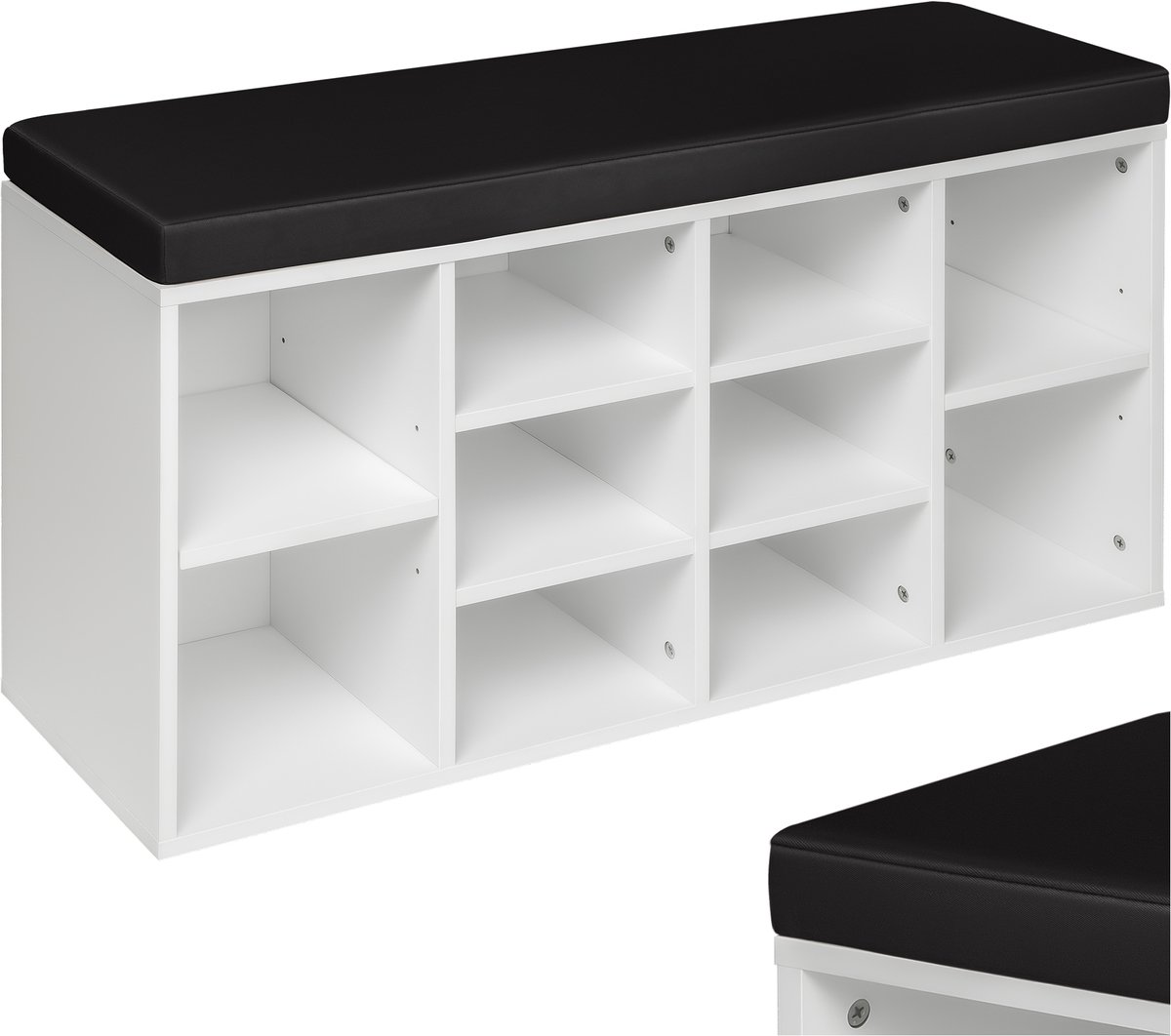 tectake® Multifunctionele Schoenenkast met Bank - Schoenenrek & Zitkussenbank voor de Gang - (BxHxD): 103,5 x 48 x 30 cm - zwart / wit (4061173031907)