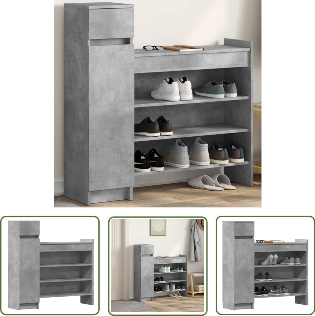 vidaXL Betonnen Grijze Schoenenkast - Schoenenkast - Schoenenkast 100,5x28x100 cm bewerkt hout betongrijs - Houten Schoenenkast - Schoenendoos - Bergruimte (8721194456368)