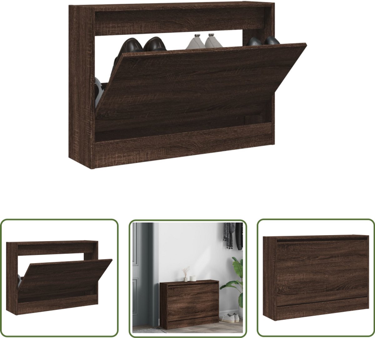 vidaXL Compact Design - Schoenenkast - Schoenenkast 80x21x57 cm bewerkt hout bruin eikenkleur - Smal Meubel - Houten Schoenenkast - Bruine Schoenenkast (8721194398941)