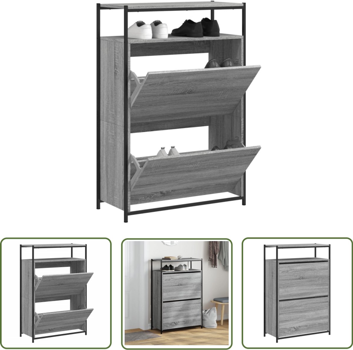 vidaXL Compact - Schoenenkast - Schoenenkast 75x34x112 cm bewerkt hout grijs sonoma eikenkleur - Schoenenopbergkast - Grijze Schoenenkast - Houten Schoenenkast (8721194554088)