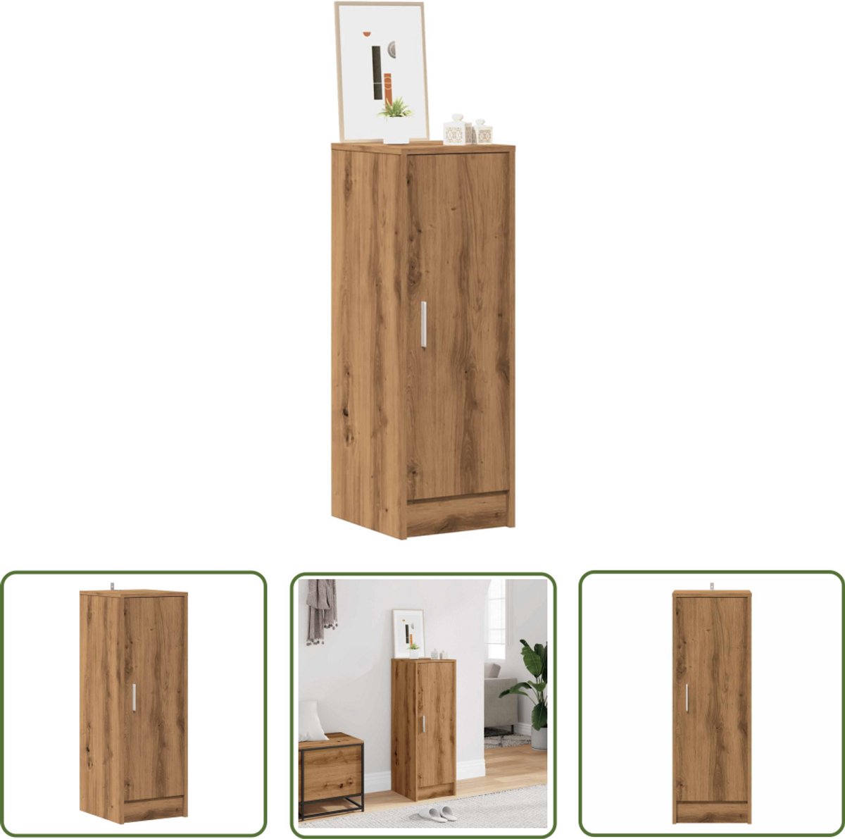 vidaXL Houten Schoenenkast - Schoenenkast - Schoenenkast 32x35x92 cm bewerkt hout artisanaal eikenkleur - Eiken Schoenenkast - Schoenen Organisatie - Opbergkast (8030605674728)