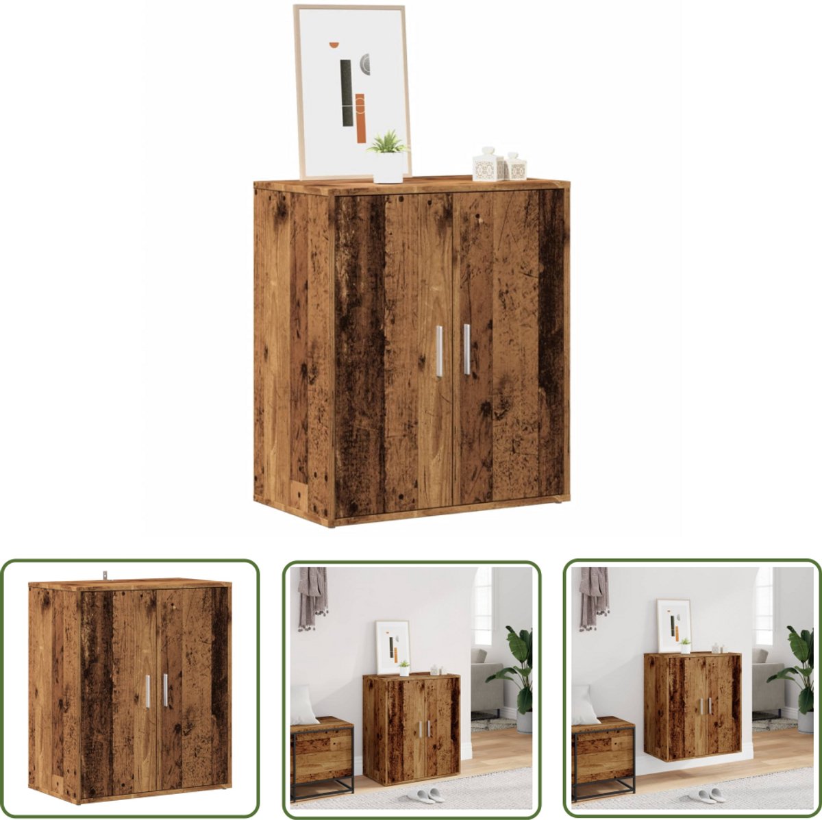 vidaXL Houten Schoenenkast - Schoenenkast - Schoenenkast 60x35x70 cm bewerkt hout oud houtkleurig - Vintage Schoenenkast - Schoenenopbergers - Bergruimte (8025340898096)