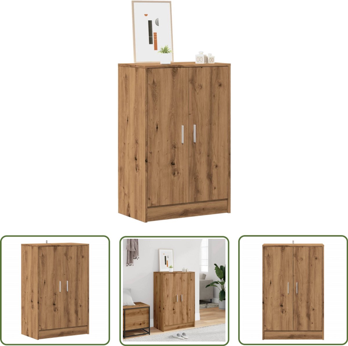 vidaXL Houten Schoenenkast - Schoenenkast - Schoenenkast 60x35x92 cm bewerkt hout artisanaal eikenkleur - Eiken Kleurige Schoenenkast - Bergruimte - Opslagoplossing (8010591943756)