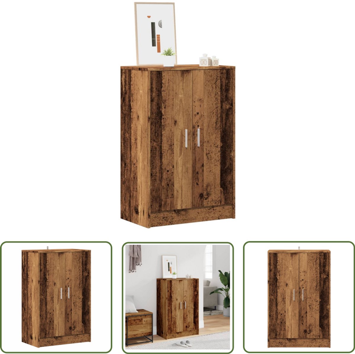 vidaXL Houten Schoenenkast - Schoenenkast - Schoenenkast 60x35x92 cm bewerkt hout oud houtkleurig - Vintage Schoenenkast - Schoenen Organisatie - Bergruimte (8026870784439)