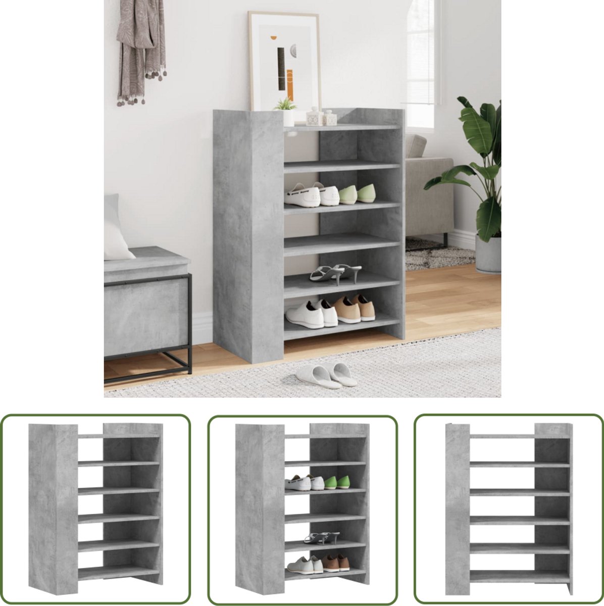 vidaXL Houten Schoenenkast - Schoenenkast - Schoenenkast 74,5x37,5x100 cm bewerkt hout betongrijs - Grijze Schoenenkast - Bergruimte - Entreemeubilair (8721194656577)