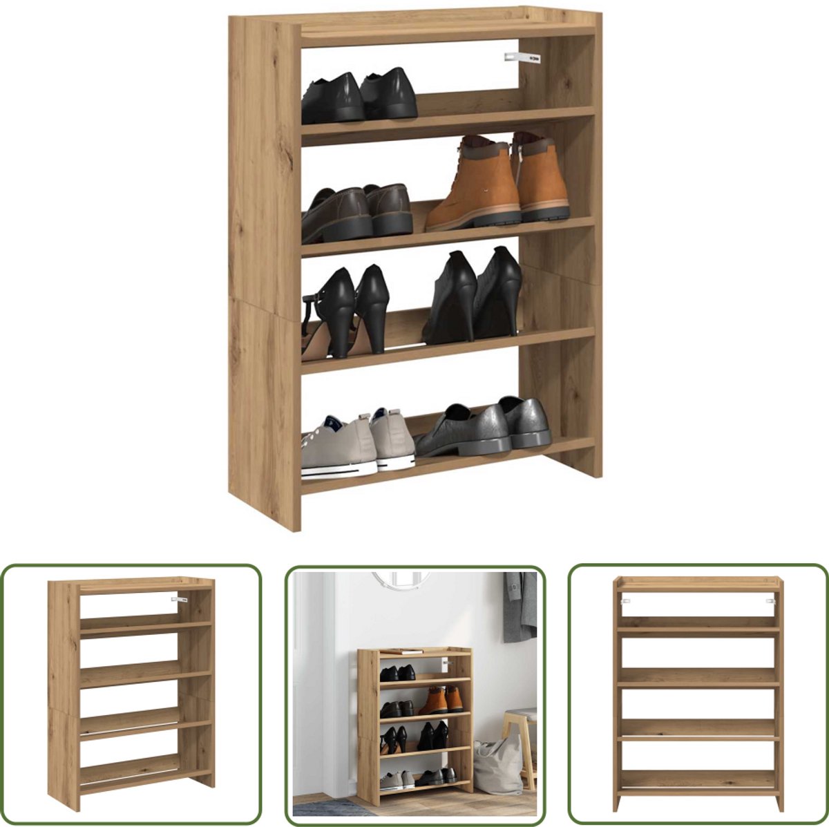 vidaXL Houten Schoenenkast - Schoenenrek - Schoenenrek 60x25x81 cm bewerkt hout artisanaal eikenkleur - Entree Kast - Gang Kast - Bergruimte (8012520151645)