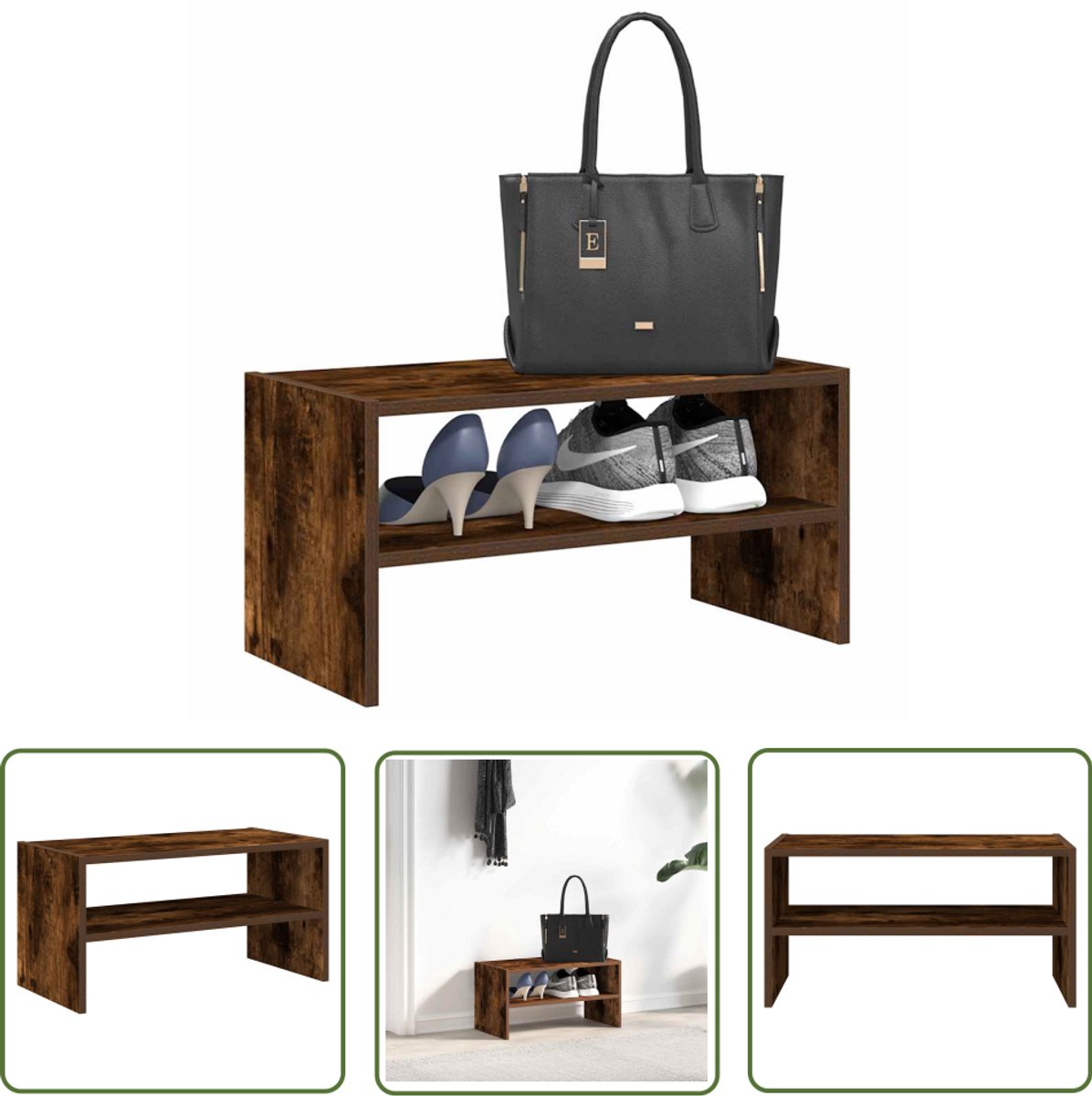 vidaXL Houten Schoenenrek - Schoenenrek - Schoenenrek stapelbaar 60x30x30,5 cm gerookt eikenkleurig - Schoenenopbergers - Entree Organisatie - Opbergvakken (8025340881302)