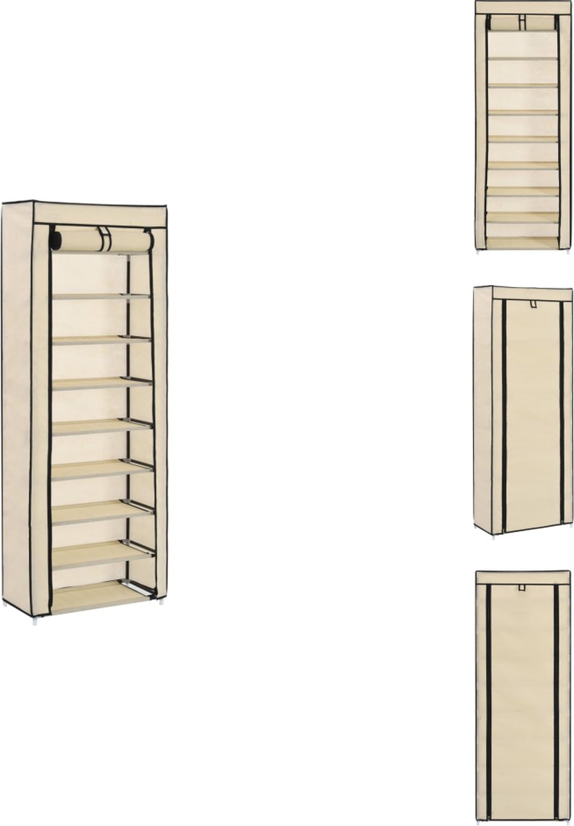 vidaXL Schoenen Organisatie - Schoenenkast - Schoenenkast met hoes 57x29x162 cm stof crème - Schoenen Opslag - Schoenuitlegers - Creme Meubels (8721031227656)