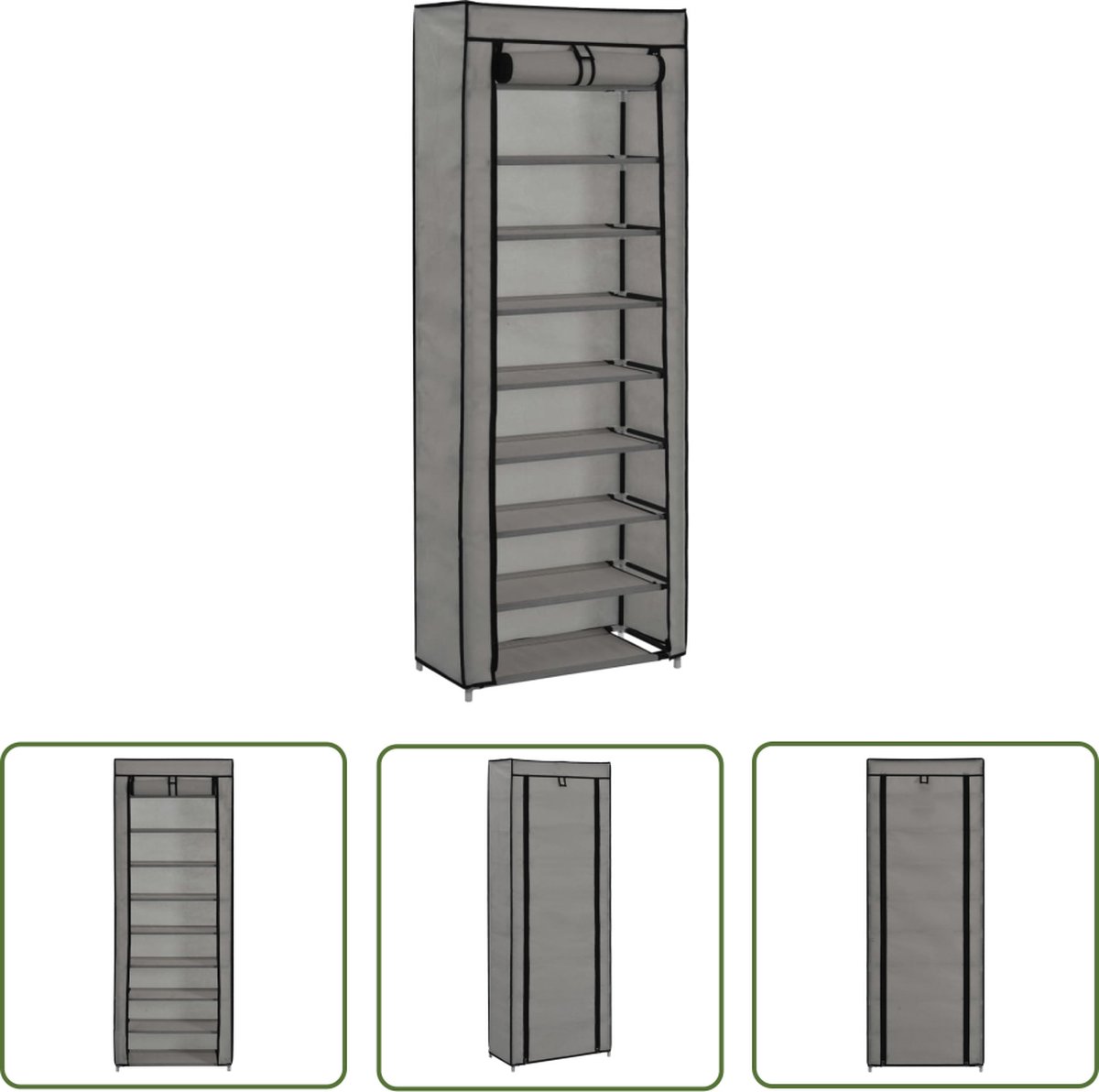 vidaXL Schoenen Organisatie - Schoenenkast - Schoenenkast met hoes 57x29x162 cm stof grijs - Schoenen Opslag - Grijs Meubilair - Stoffige Schoeisel (8721031228486)
