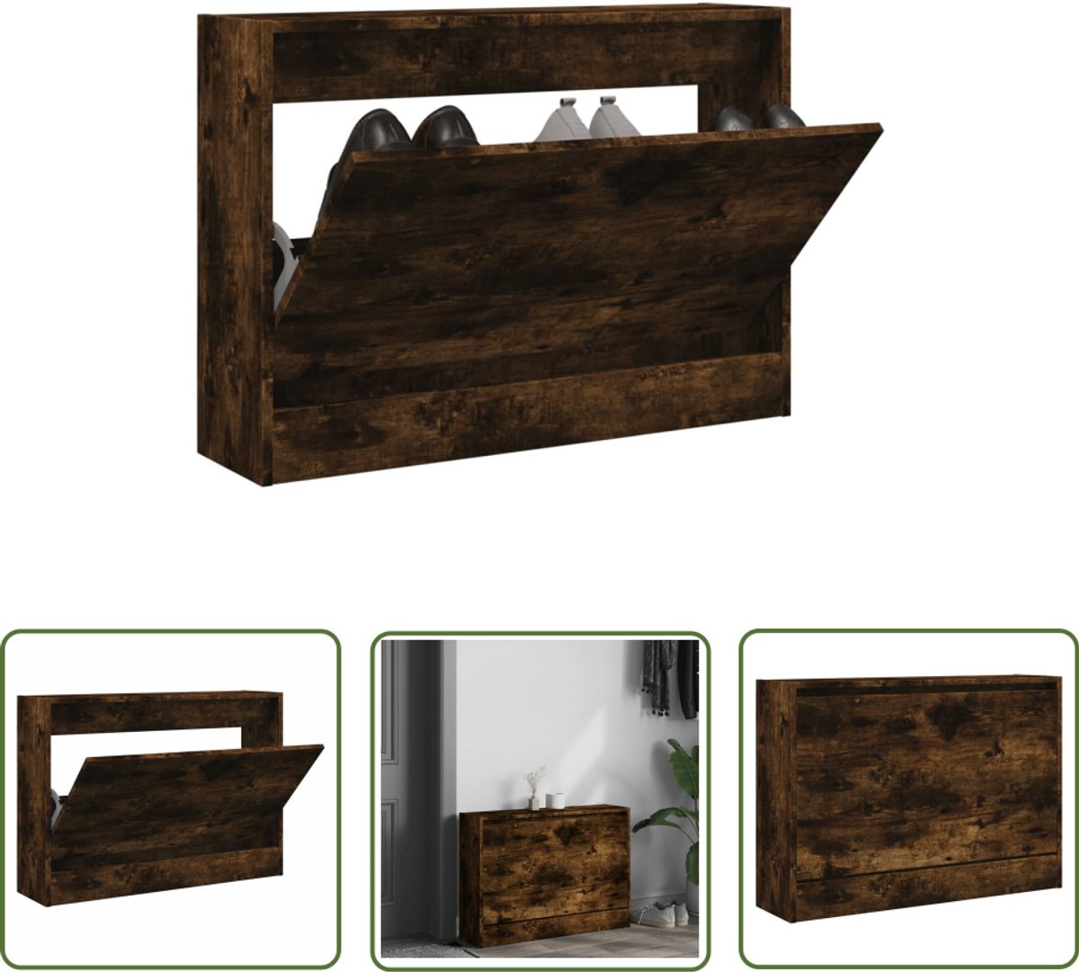 vidaXL Schoenen Rek - Schoenenkast - Schoenenkast 80x21x57 cm bewerkt hout gerookt eikenkleurig - Compact Design - Ruime Opbergruimte - Houten Schoenenkast (8721194399108)