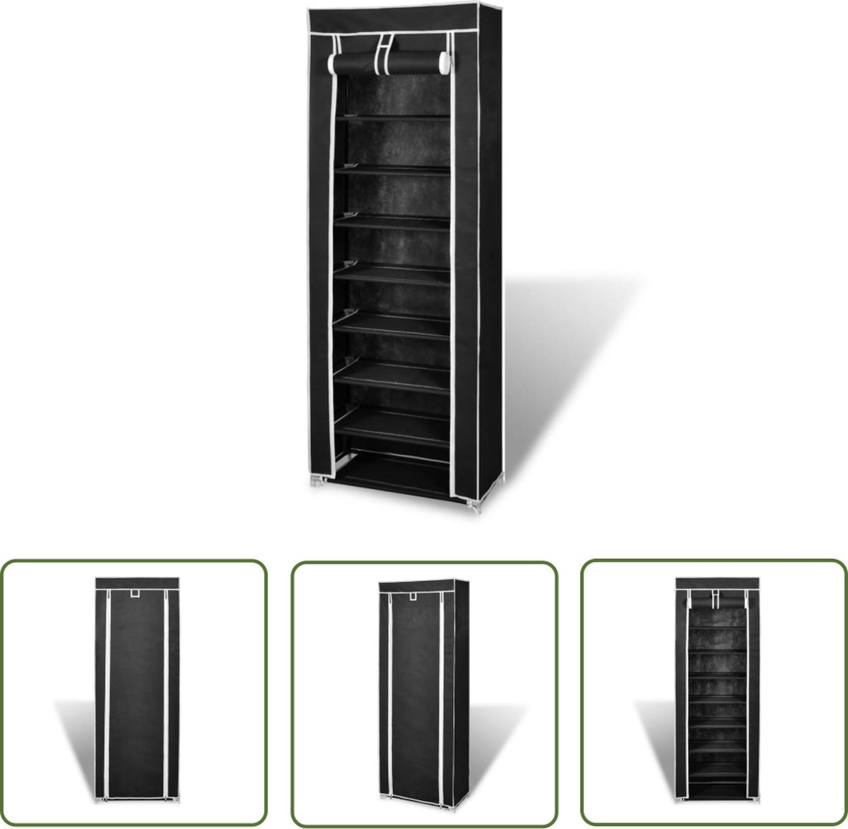 vidaXL Schoenen Rek - Schoenenkast - Schoenenkast met hoes 57x29x162 stof zwart - Opslag - Organisatie - Interieurdecoratie (8721031227083)