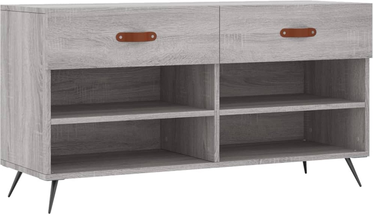 vidaXL - Schoenenbank - 102x35x55 - cm - bewerkt - hout - grijs - sonoma - eikenkleur (8720845441944)