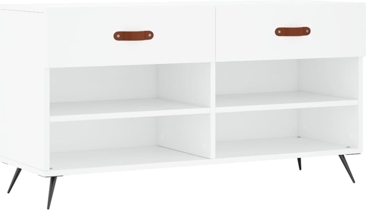 vidaXL - Schoenenbank - 102x35x55 - cm - bewerkt - hout - wit (8720845441883)