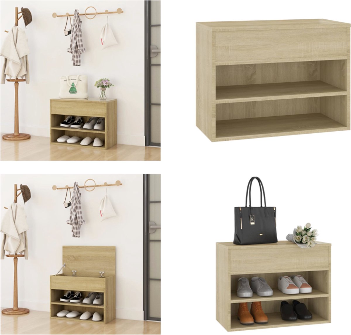 vidaXL - Schoenenbank - 60x30x45 - cm - bewerkt - hout - sonoma - eikenkleurig (8720286643389)