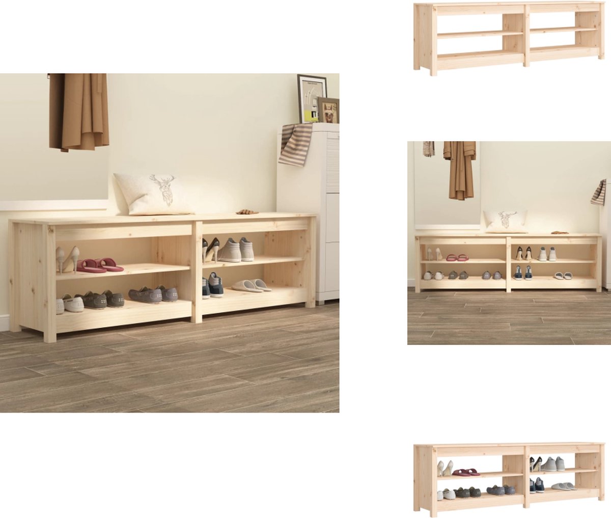 vidaXL Schoenenbank - Schoenenbanken - Opbergbank - Schoenenkast - Schoenenbank 160x36,5x50 cm massief grenenhout (8721096837814)