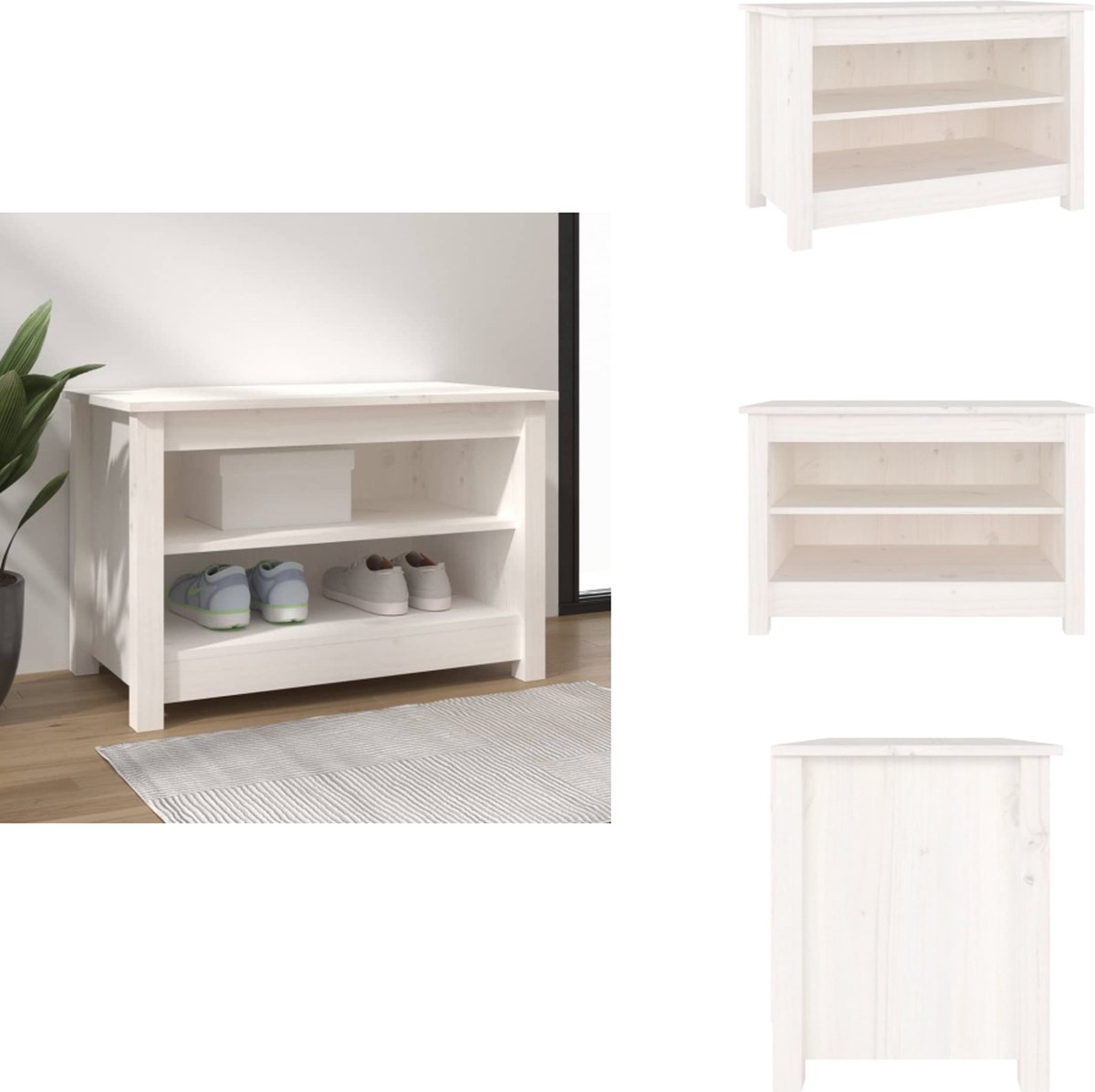 vidaXL Schoenenbank - Schoenenbanken - Opbergbank - Schoenenkast - Schoenenbank 70x38x45,5 cm massief grenenhout wit (8721032944880)