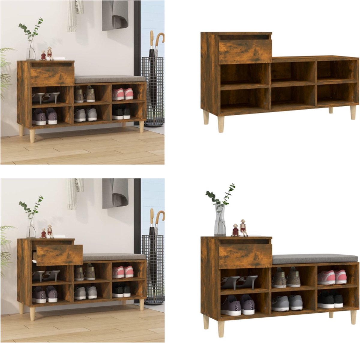 vidaXL - Schoenenkast - 102x36x60 - cm - bewerkt - hout - gerookt - eikenkleurig (8720287225454)